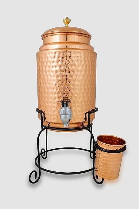 Copper 5 Litre Hammered Copper Water Container (Matka/Pot) Dispenser Pot